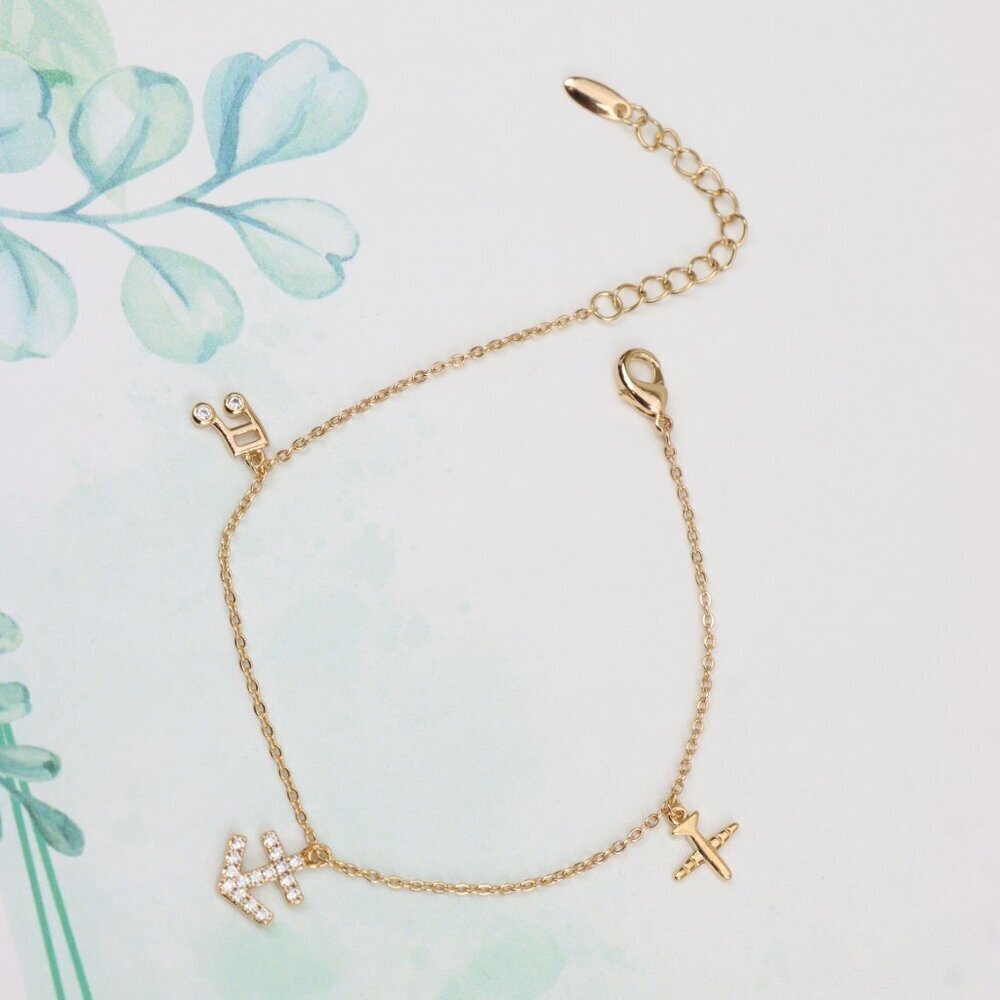 "Rose Gold Chain Bracelet with Anchor & Travel Charms for Women, XPBL0854